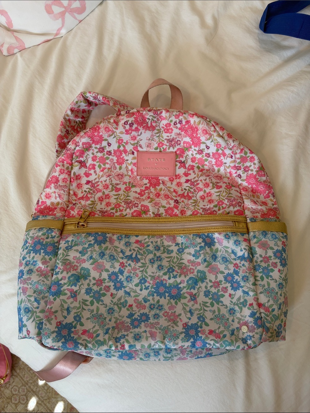 LoveShackFancy x State Pink and Blue carryon Floral Backpack